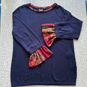 Chicos “Fooler Top” Sweater-Navy Blue Cotton Sweater, Maroon Paisley accents